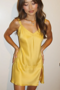 Yellow Straps V-Neck Sleeveless Pleats Backless Mini Party Homecoming Dress